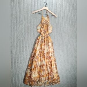 NWT Who I Am Backless Floral Tiered Maxi Dress-Mod-Brown Cream-Sz 10/M